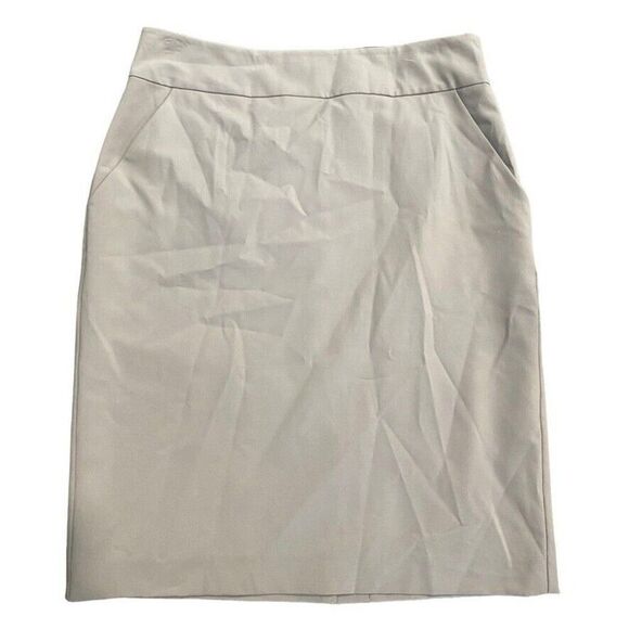 Eileen Fisher knee length pencil skirt lined bone khaki back slit size 6 - Picture 1 of 11